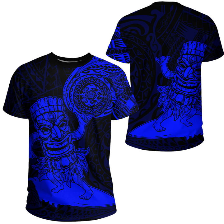 RugbyLife Clothing - Polynesian Tattoo Style Tiki Surfing - Blue Version T-Shirt A7 | RugbyLife