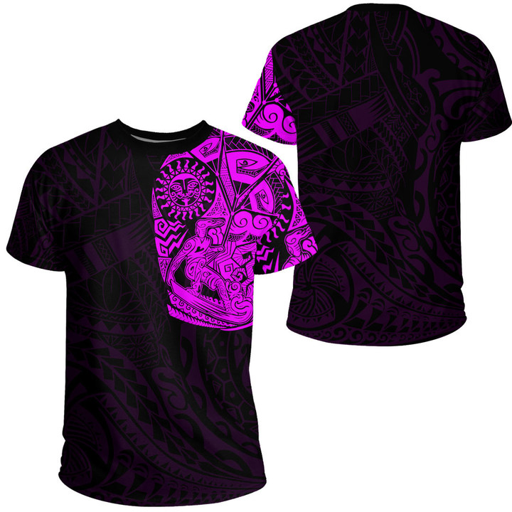 RugbyLife Clothing - Kite Surfer Maori Tattoo With Sun And Waves - Pink Version T-Shirt A7 | RugbyLife