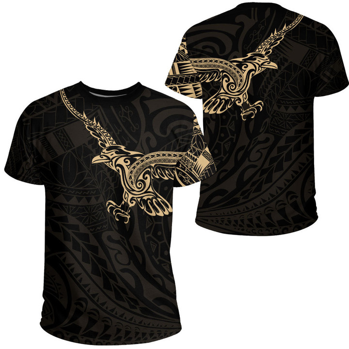 RugbyLife Clothing - Polynesian Tattoo Style Crow - Gold Version T-Shirt A7 | RugbyLife