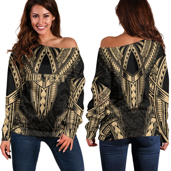 RugbyLife Clothing - (Custom) Polynesian Tattoo Style - Gold Version Off Shoulder Sweater A7 | RugbyLife