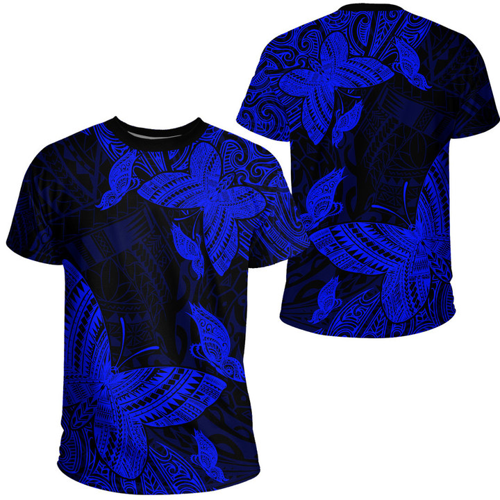 RugbyLife Clothing - Polynesian Tattoo Style Butterfly Special Version - Blue Version T-Shirt A7 | RugbyLife