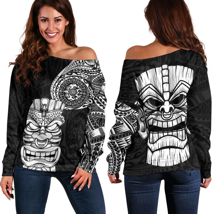 RugbyLife Clothing - Polynesian Tattoo Style Tiki Off Shoulder Sweater A7 | RugbyLife