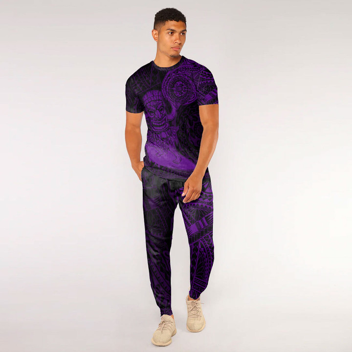 RugbyLife Clothing - Polynesian Tattoo Style Tiki Surfing - Purple Version T-Shirt and Jogger Pants A7 | RugbyLife