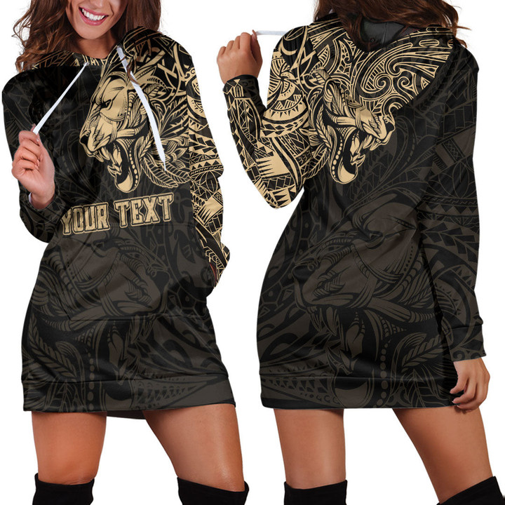 RugbyLife Clothing - Polynesian Tattoo Style Tribal Lion - Gold Version Hoodie Dress A7 | RugbyLife