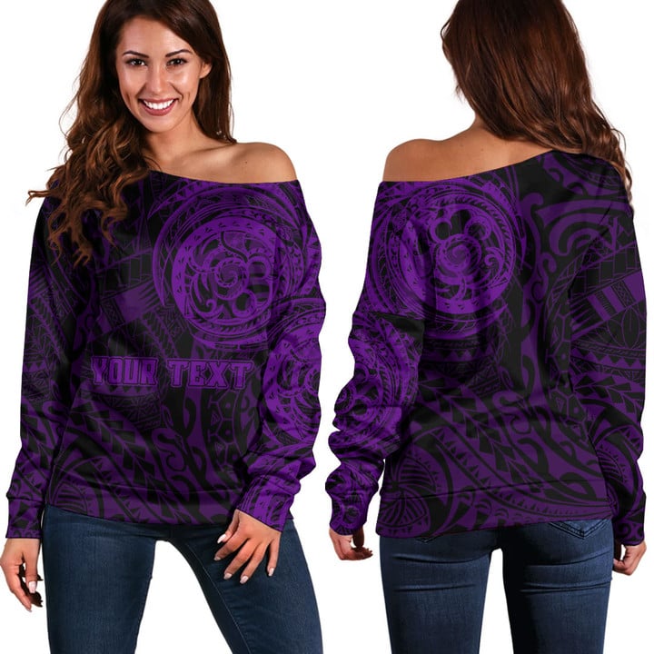 RugbyLife Clothing - (Custom) Special Polynesian Tattoo Style - Purple Version Off Shoulder Sweater A7 | RugbyLife