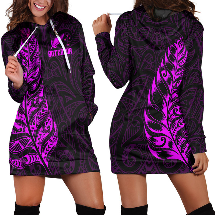 RugbyLife Clothing - New Zealand Aotearoa Maori Silver Fern - Pink Version Hoodie Dress A7 | RugbyLife