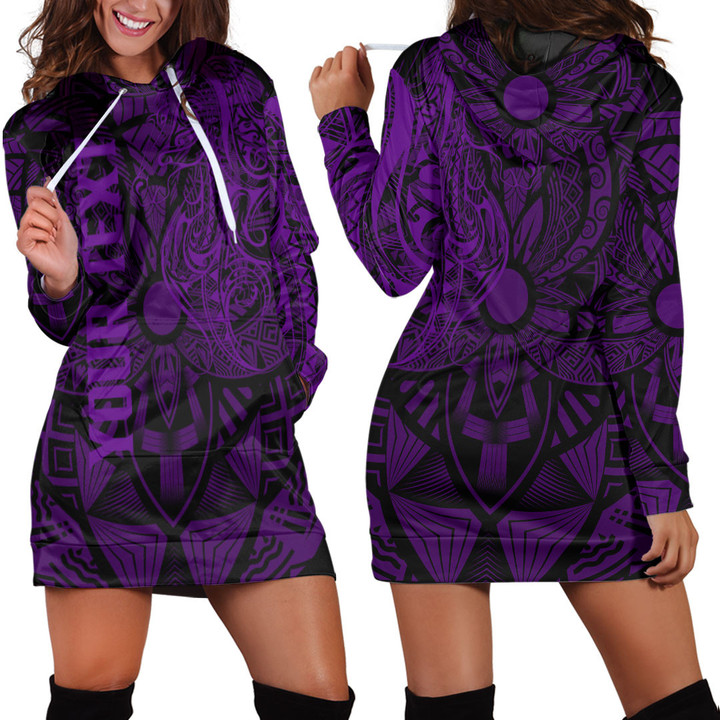 RugbyLife Clothing - (Custom) Polynesian Tattoo Style Horse - Purple Version Hoodie Dress A7 | RugbyLife