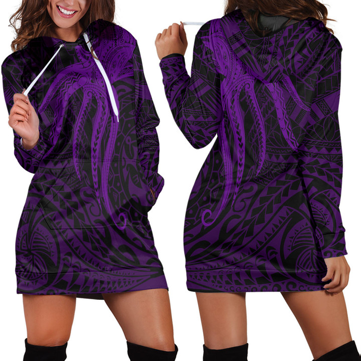RugbyLife Clothing - Polynesian Tattoo Style Octopus Tattoo - Purple Version Hoodie Dress A7 | RugbyLife