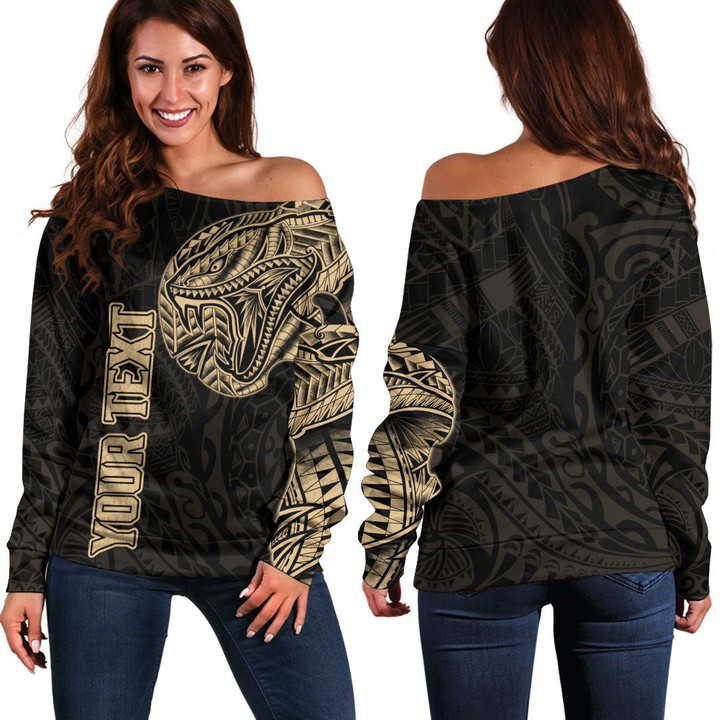 RugbyLife Clothing - (Custom) Polynesian Tattoo Style Snake - Gold Version Off Shoulder Sweater A7 | RugbyLife
