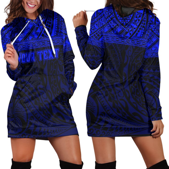 RugbyLife Clothing - (Custom) Polynesian Tattoo Style - Blue Version Hoodie Dress A7 | RugbyLife