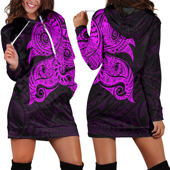 RugbyLife Clothing - Polynesian Tattoo Style Tatau - Pink Version Hoodie Dress A7 | RugbyLife