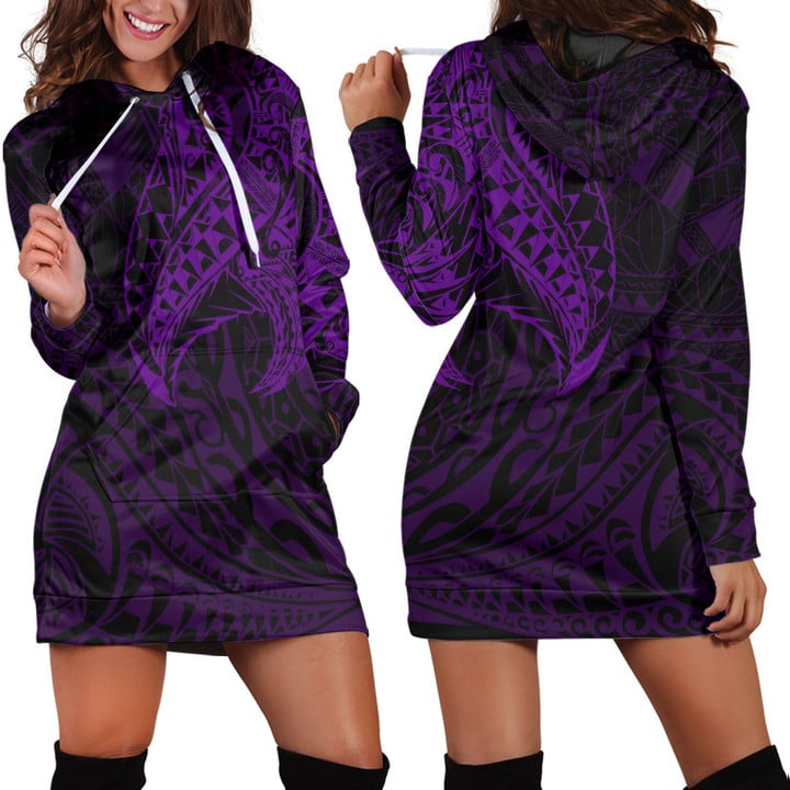RugbyLife Clothing - Polynesian Tattoo Style Tatau - Purple Version Hoodie Dress A7 | RugbyLife