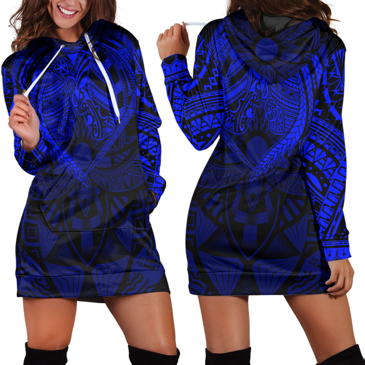 RugbyLife Clothing - Polynesian Tattoo Style - Blue Version Hoodie Dress A7 | RugbyLife