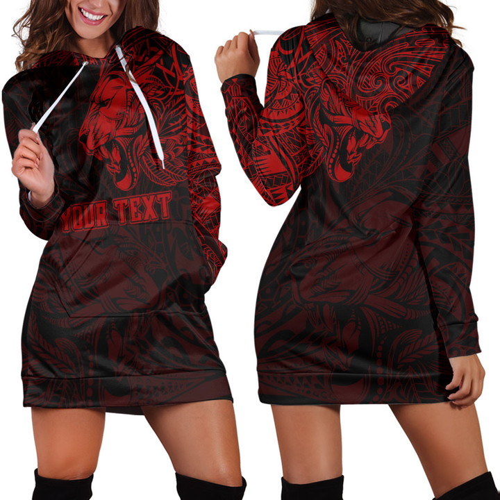 RugbyLife Clothing - Polynesian Tattoo Style Tribal Lion - Red Version Hoodie Dress A7 | RugbyLife