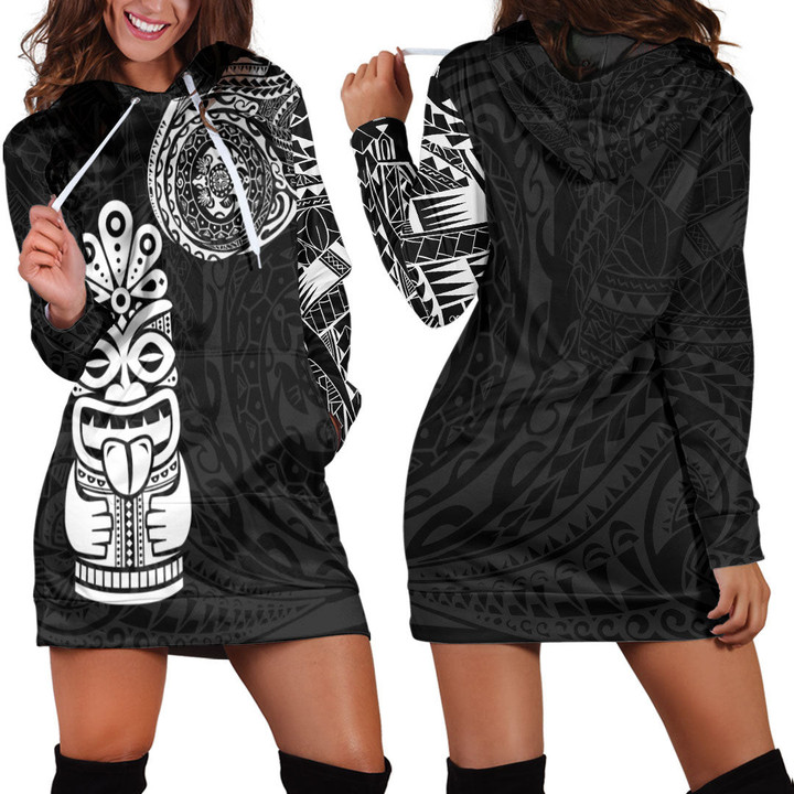 RugbyLife Clothing - Polynesian Tattoo Style Tiki Hoodie Dress A7 | RugbyLife