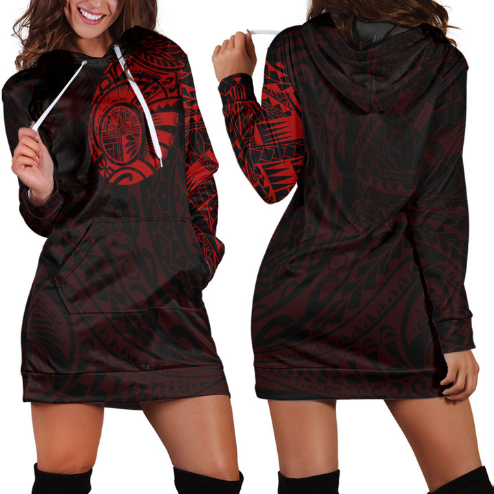 RugbyLife Clothing - Polynesian Tattoo Style Tattoo - Red Version Hoodie Dress A7 | RugbyLife