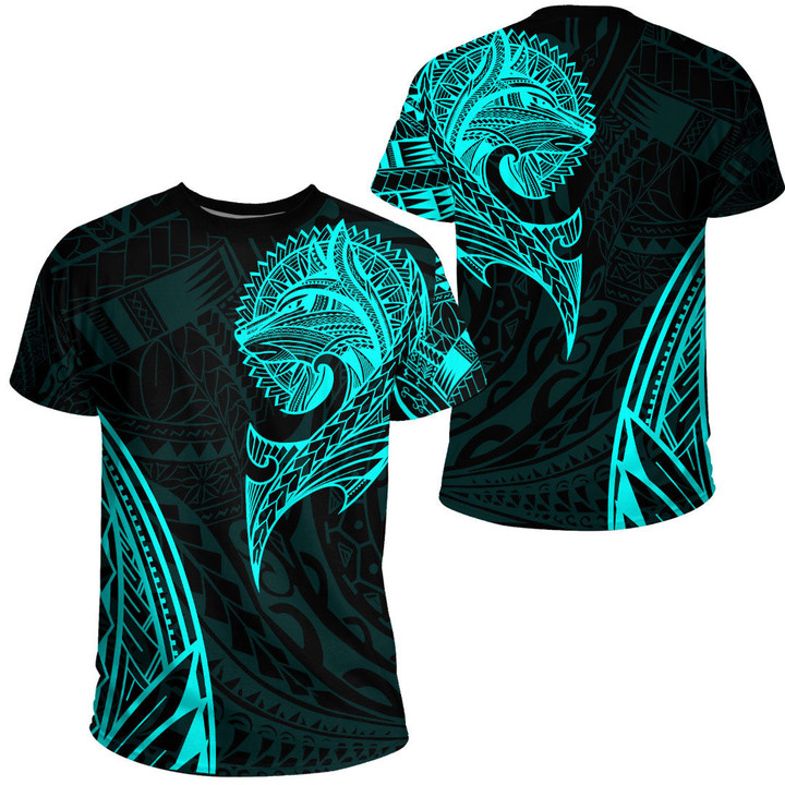 RugbyLife Clothing - Polynesian Tattoo Style Wolf - Cyan Version T-Shirt A7 | RugbyLife