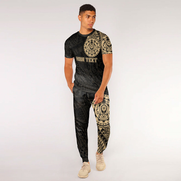 RugbyLife Clothing - (Custom) Polynesian Tattoo Style Turtle - Gold Version T-Shirt and Jogger Pants A7 | RugbyLife