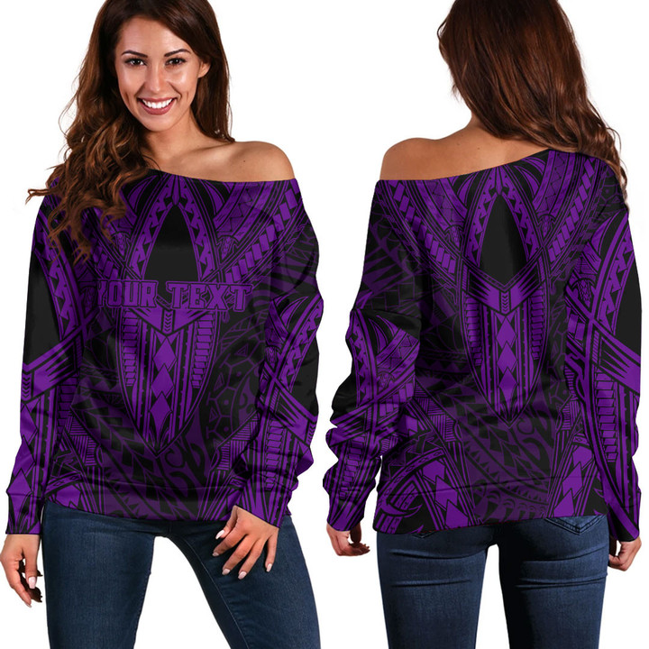 RugbyLife Clothing - (Custom) Polynesian Tattoo Style - Purple Version Off Shoulder Sweater A7 | RugbyLife