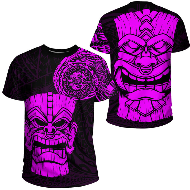 RugbyLife Clothing - Polynesian Tattoo Style Tiki - Pink Version T-Shirt A7 | RugbyLife