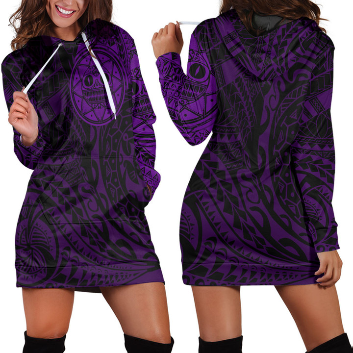 RugbyLife Clothing - Polynesian Tattoo Style Sun - Purple Version Hoodie Dress A7 | RugbyLife