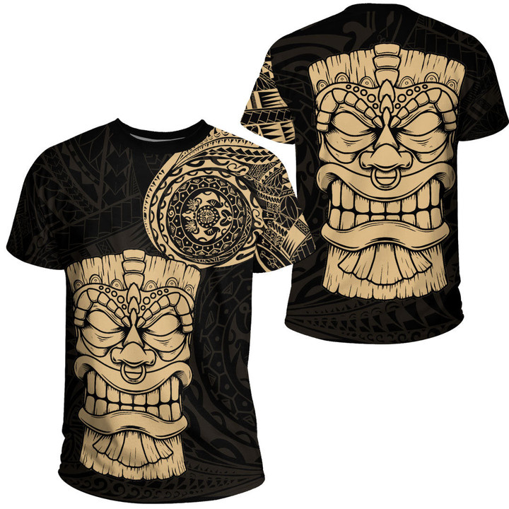 RugbyLife Clothing - Polynesian Tattoo Style Tiki - Gold Version T-Shirt A7 | RugbyLife