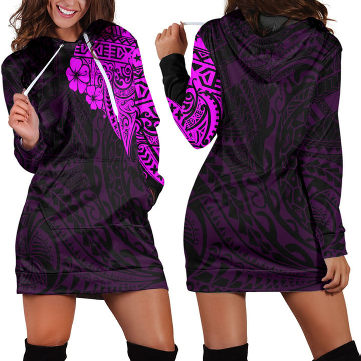 RugbyLife Clothing - Polynesian Tattoo Style Melanesian Style Aboriginal Tattoo - Pink Version Hoodie Dress A7 | RugbyLife