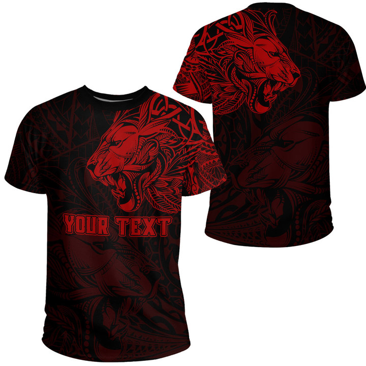 RugbyLife Clothing - Polynesian Tattoo Style Tribal Lion - Red Version T-Shirt A7 | RugbyLife