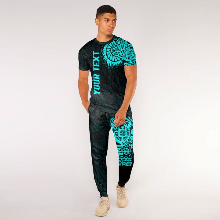RugbyLife Clothing - (Custom) Polynesian Tattoo Style - Cyan Version T-Shirt and Jogger Pants A7 | RugbyLife