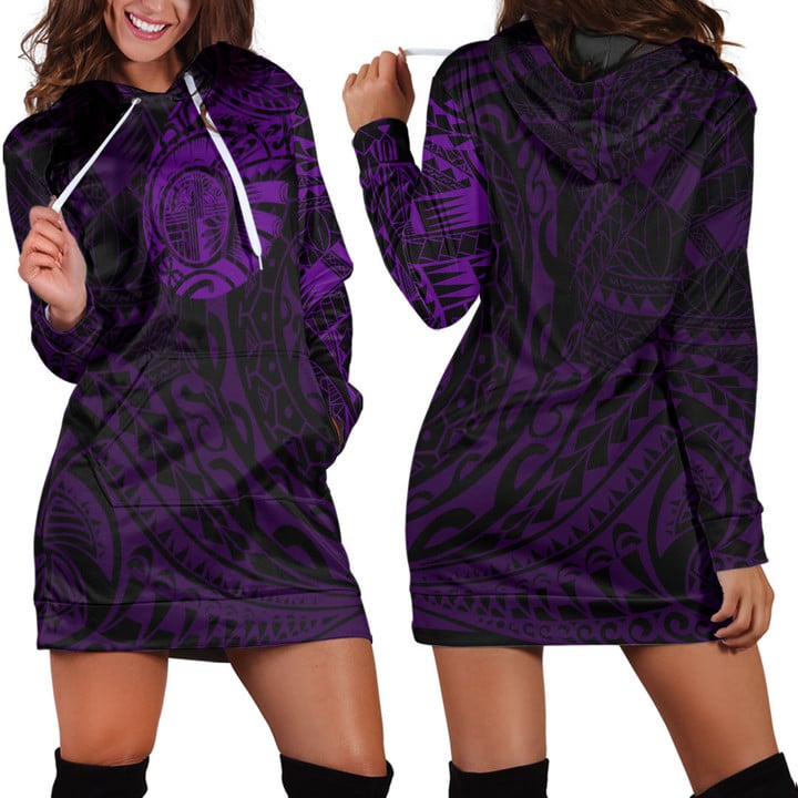 RugbyLife Clothing - Polynesian Tattoo Style Tattoo - Purple Version Hoodie Dress A7 | RugbyLife