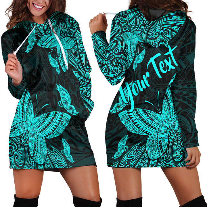 RugbyLife Clothing - (Custom) Polynesian Tattoo Style Butterfly Special Version - Cyan Version Hoodie Dress A7 | RugbyLife
