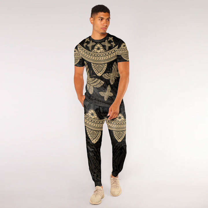 RugbyLife Clothing - Polynesian Tattoo Style Butterfly - Gold Version T-Shirt and Jogger Pants A7 | RugbyLife
