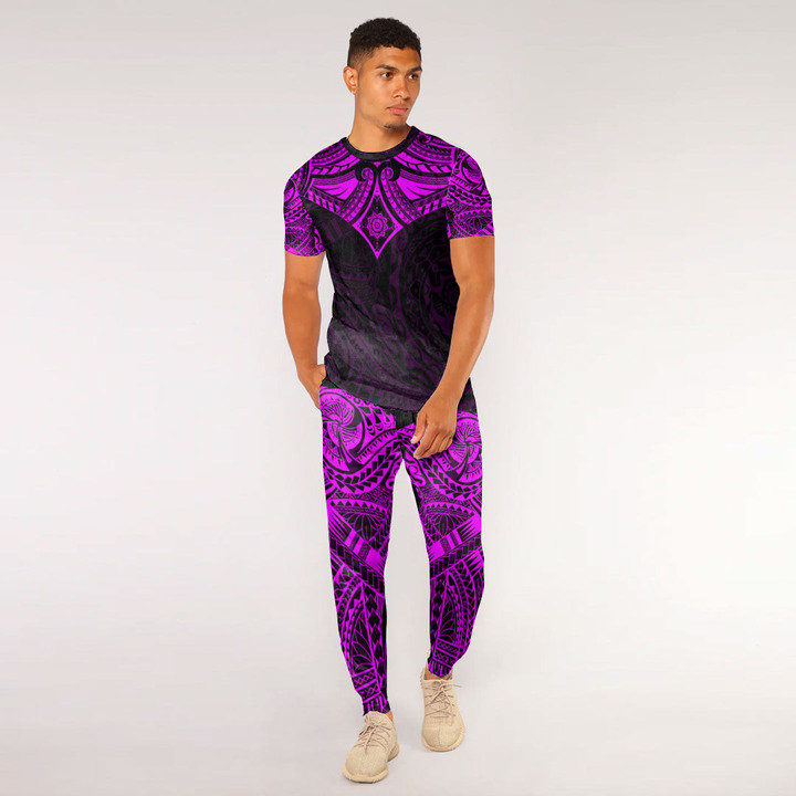 RugbyLife Clothing - (Custom) Polynesian Tattoo Style Flower - Pink Version T-Shirt and Jogger Pants A7 | RugbyLife