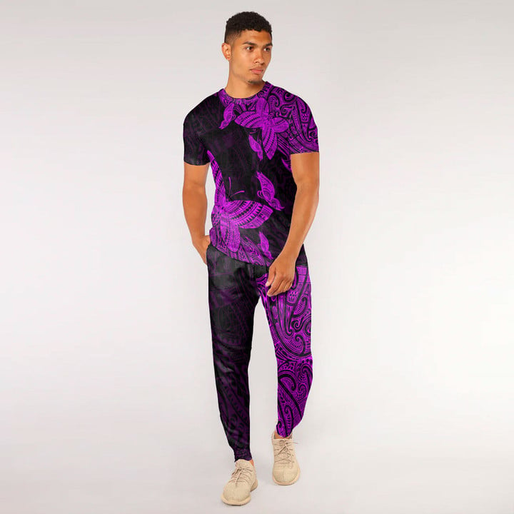 RugbyLife Clothing - Polynesian Tattoo Style Butterfly Special Version - Pink Version T-Shirt and Jogger Pants A7 | RugbyLife