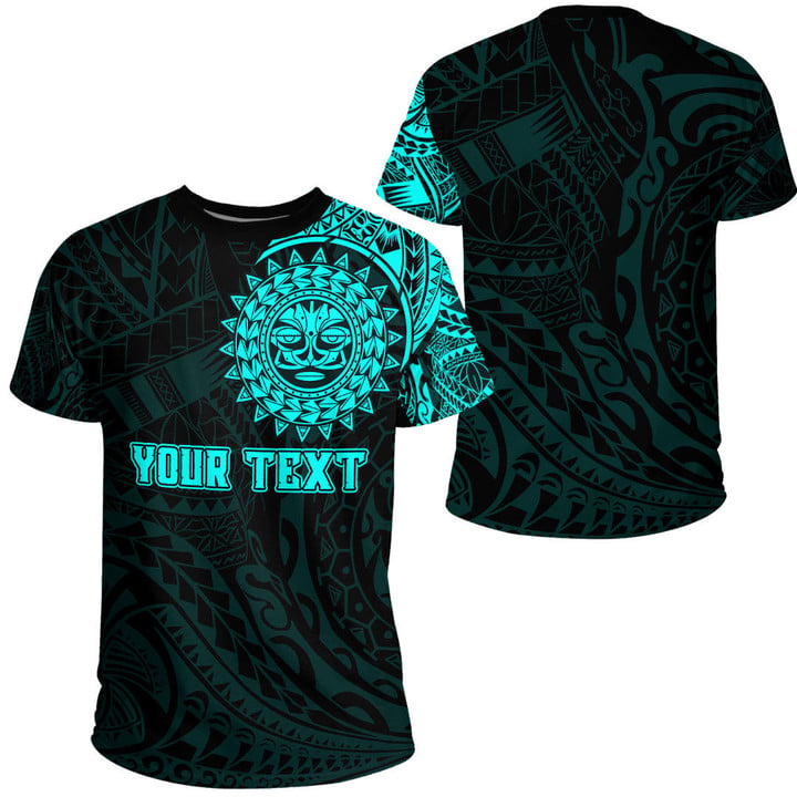 RugbyLife Clothing - (Custom) Polynesian Sun Tattoo Style - Cyan Version T-Shirt A7 | RugbyLife