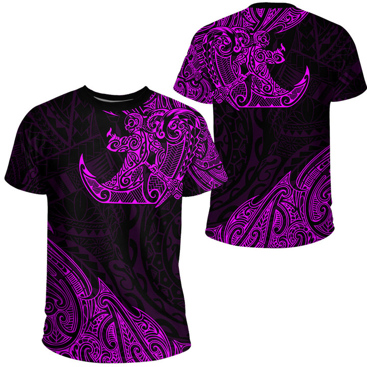 RugbyLife Clothing - Polynesian Tattoo Style Surfing - Pink Version T-Shirt A7 | RugbyLife