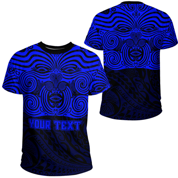 RugbyLife Clothing - (Custom) Polynesian Tattoo Style Maori Traditional Mask - Blue Version T-Shirt A7 | RugbyLife