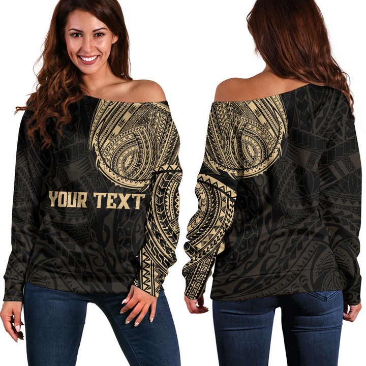 RugbyLife Clothing - (Custom) Polynesian Tattoo Style - Gold Version Off Shoulder Sweater A7 | RugbyLife