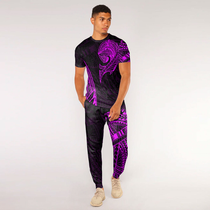 RugbyLife Clothing - Polynesian Tattoo Style Wolf - Pink Version T-Shirt and Jogger Pants A7 | RugbyLife