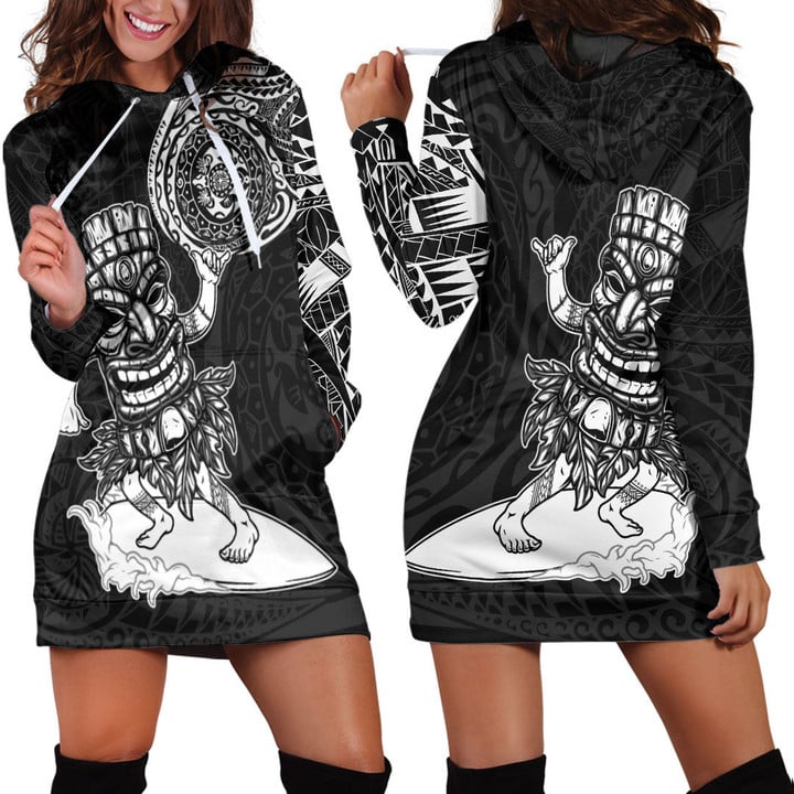 RugbyLife Clothing - Polynesian Tattoo Style Tiki Surfing Hoodie Dress A7 | RugbyLife