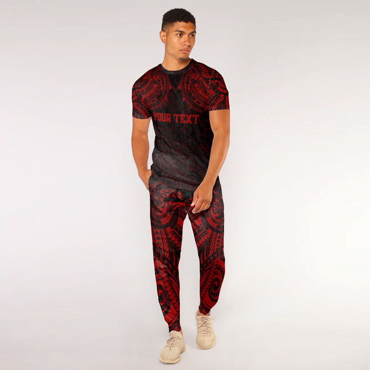 RugbyLife Clothing - Polynesian Tattoo Style - Red Version T-Shirt and Jogger Pants A7 | RugbyLife