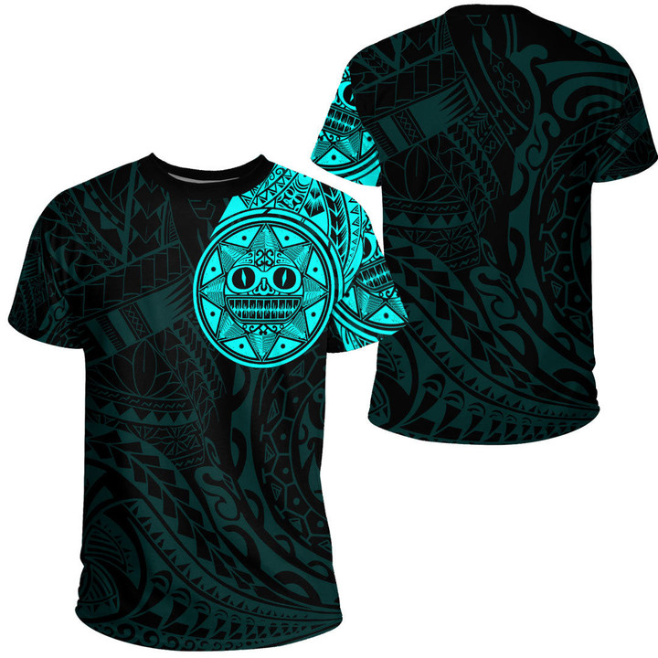 RugbyLife Clothing - Polynesian Tattoo Style Sun - Cyan Version T-Shirt A7 | RugbyLife