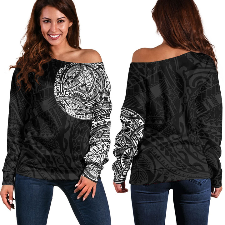 RugbyLife Clothing - Polynesian Tattoo Style Off Shoulder Sweater A7 | RugbyLife