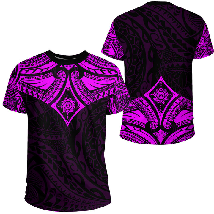 RugbyLife Clothing - Polynesian Tattoo Style Flower - Pink Version T-Shirt A7 | RugbyLife