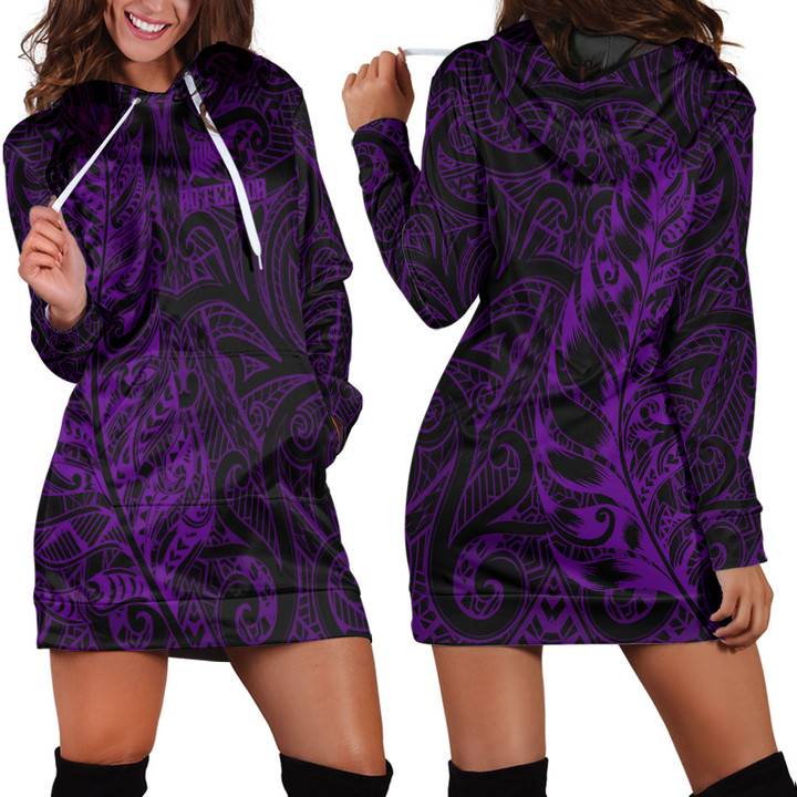 RugbyLife Clothing - New Zealand Aotearoa Maori Silver Fern - Purple Version Hoodie Dress A7 | RugbyLife