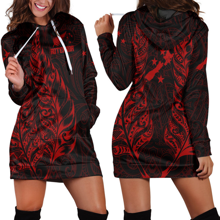 RugbyLife Clothing - New Zealand Aotearoa Maori Silver Fern New - Red Version Hoodie Dress A7 | RugbyLife
