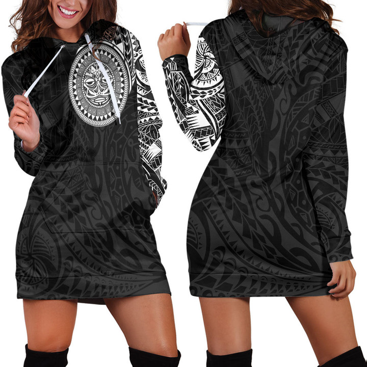 RugbyLife Clothing - Polynesian Sun Mask Tattoo Style Hoodie Dress A7 | RugbyLife