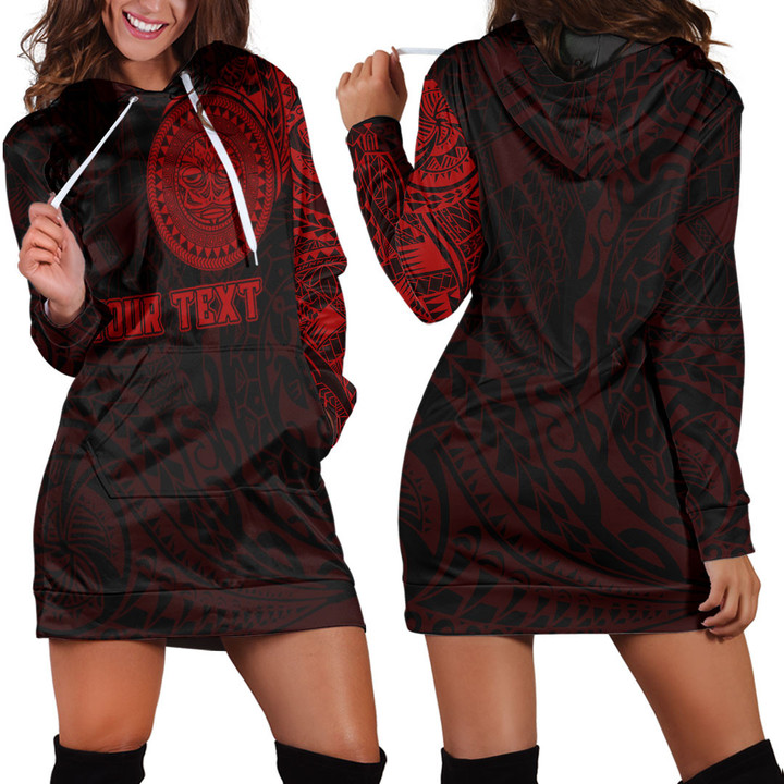 RugbyLife Clothing - (Custom) Polynesian Sun Mask Tattoo Style - Red Version Hoodie Dress A7 | RugbyLife