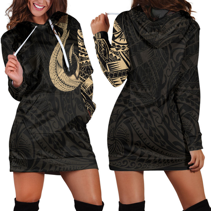 RugbyLife Clothing - Polynesian Tattoo Style Hook - Gold Version Hoodie Dress A7 | RugbyLife