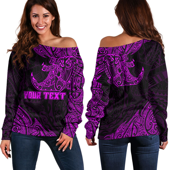 RugbyLife Clothing - (Custom) Polynesian Tattoo Style Surfing - Pink Version Off Shoulder Sweater A7 | RugbyLife
